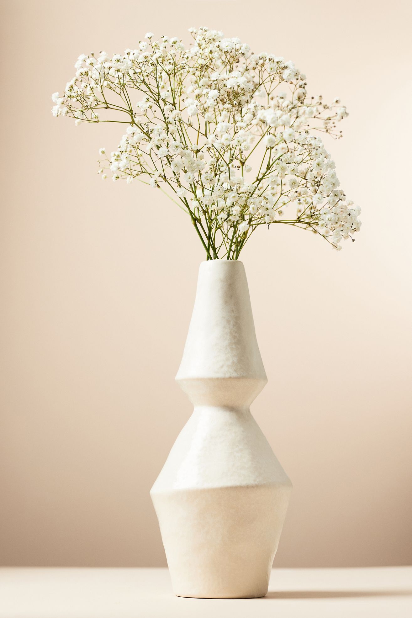 Georges Geometric White Ceramic Vase - Ivory, Standard, M