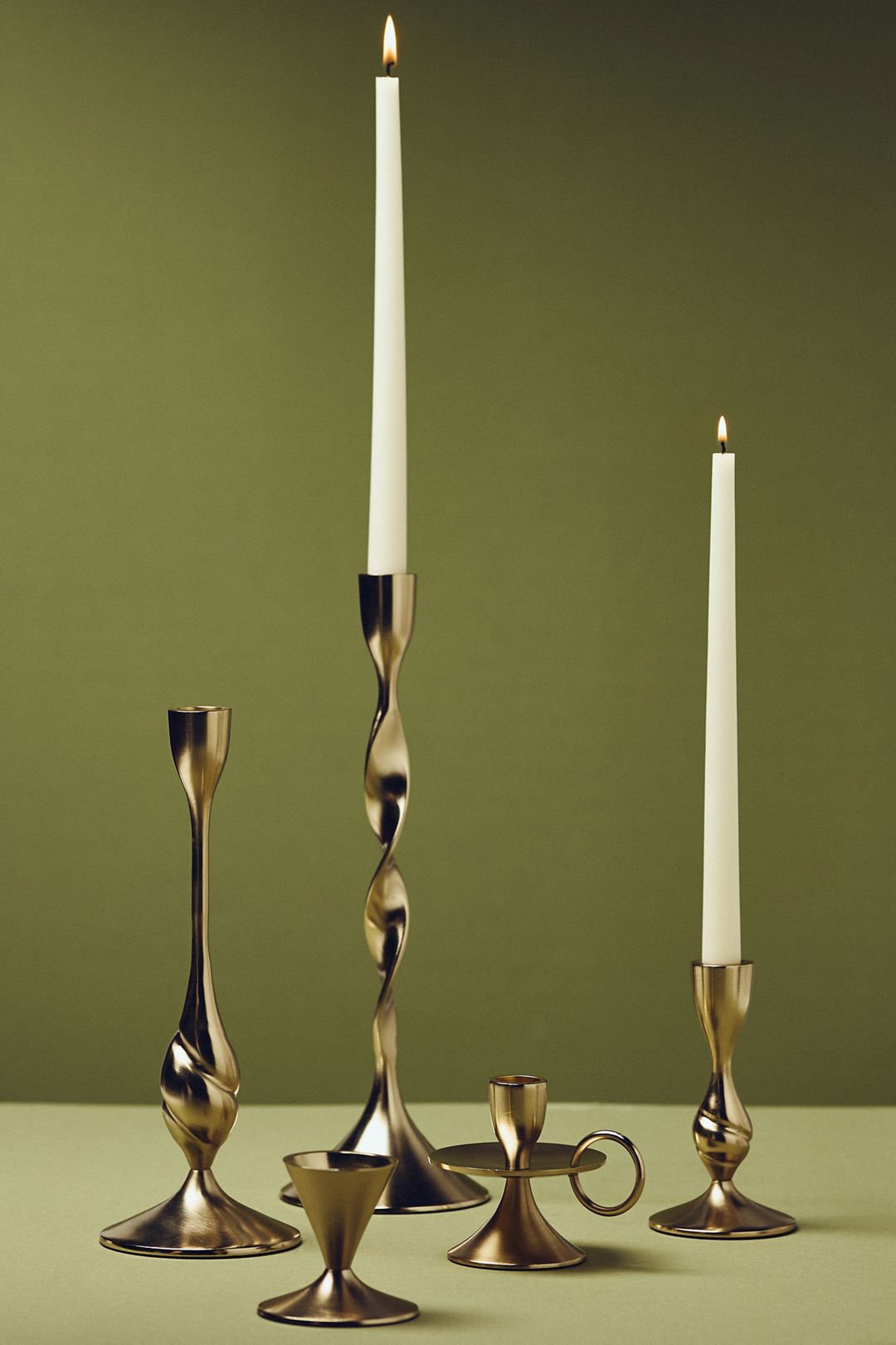 Naya Tinted Brass Lacquer Taper Candle Holder - Gold, XL