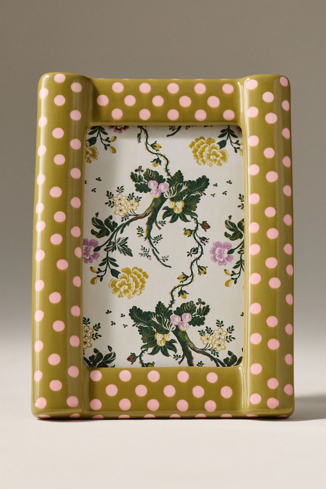 Brooke Patterned Frame - Green/Pink Dot - 4" X 6", Assorted