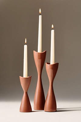 Ruby Clay Veda Hourglass Taper Candle Holder