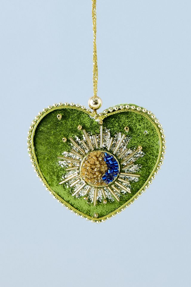 Beaded Velvet Heart Ornament | Anthropologie UK