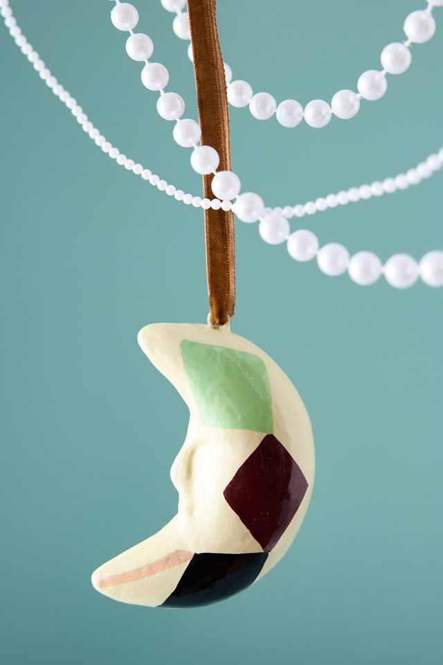 Damson Madder Harlequin Moon Paper-Mâché Ornament #1