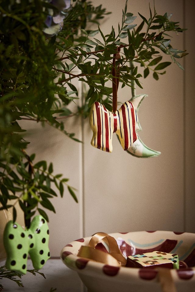 Damson Madder Stripe Paper-Mâché Bow Ornament #2