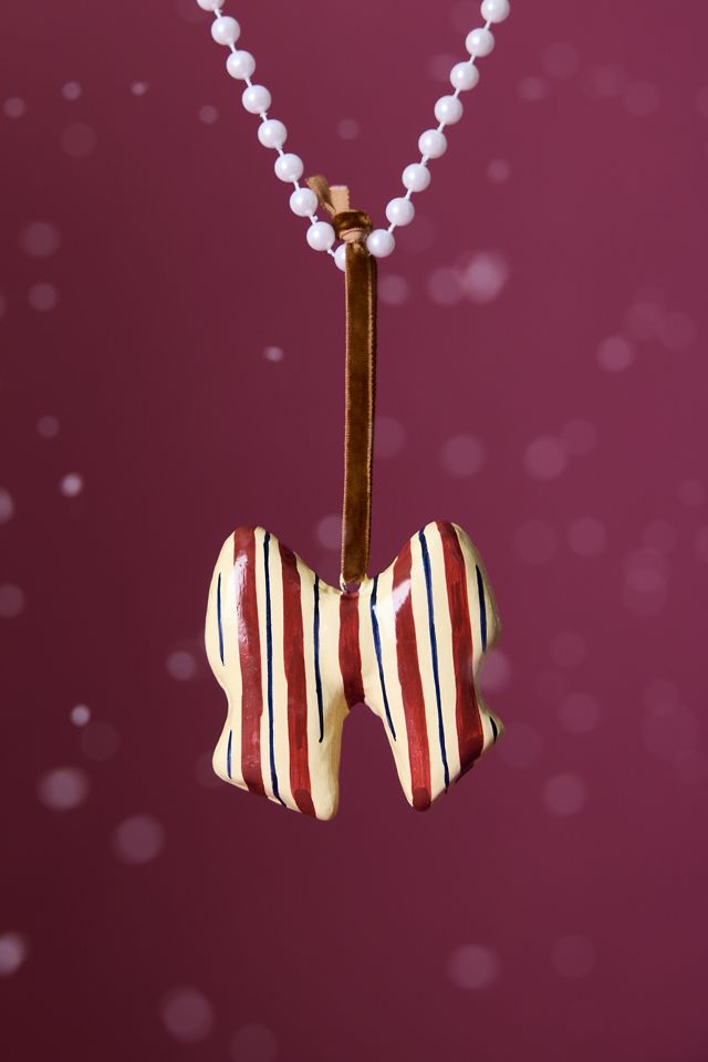 Damson Madder Stripe Paper-Mâché Bow Ornament #1