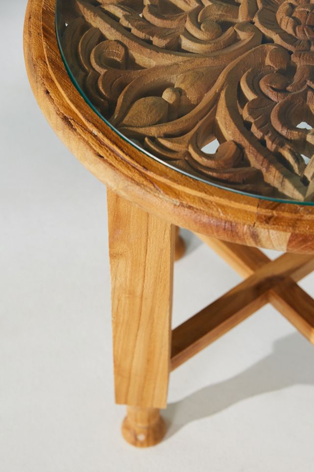 Carved Teak Indoor/Outdoor Side Table #1