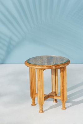 Carved Teak Indoor/Outdoor Side Table