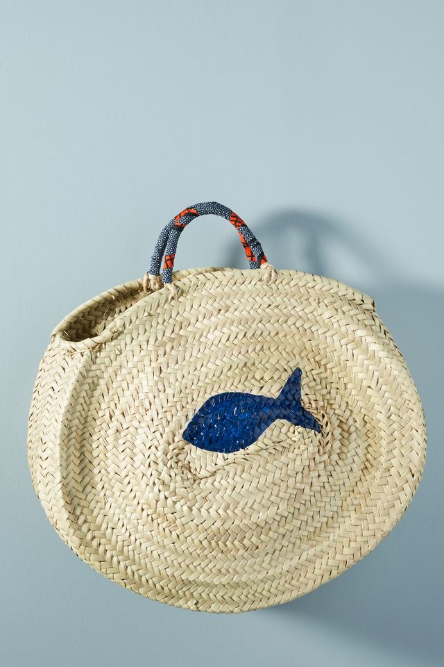 Painted Fish Straw Tote Bag