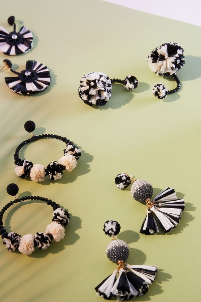 Raffia Pom Drop Earrings #2