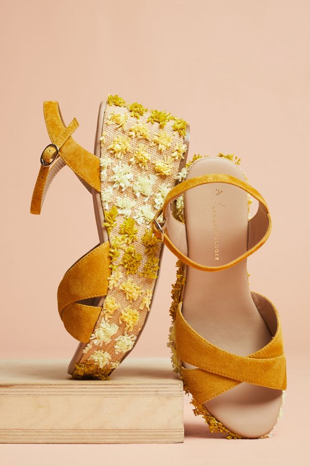 Anthropologie Floral-Embellished Wedge Sandals #1