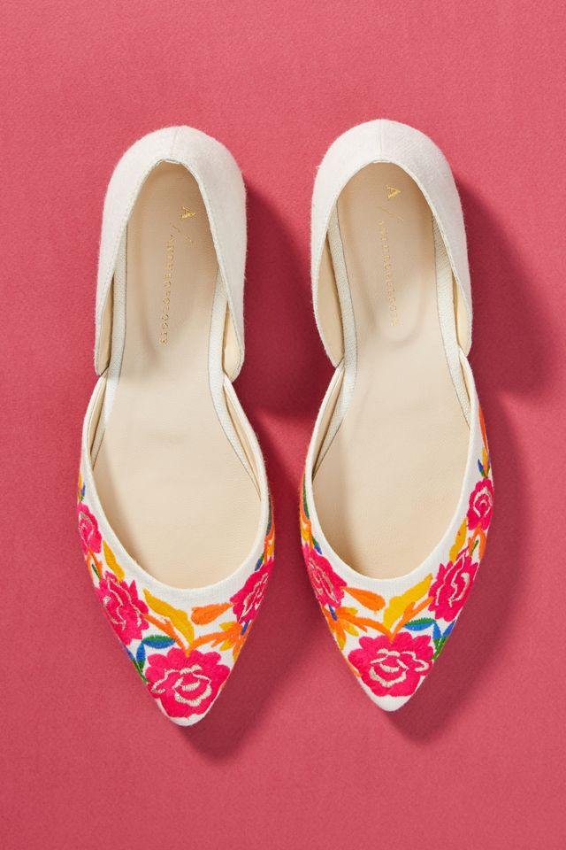 Anthropologie Embroidered D'Orsay Flats #1