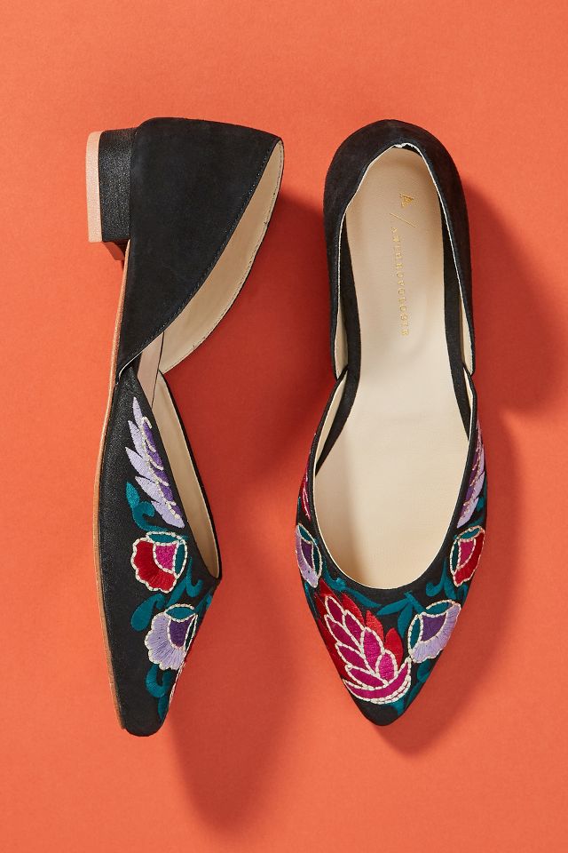 Anthropologie Garden Embroidered D'Orsay Flats