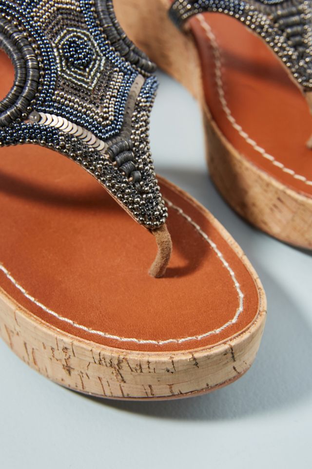 Anthropologie Beaded Cork Platform Sandals #2