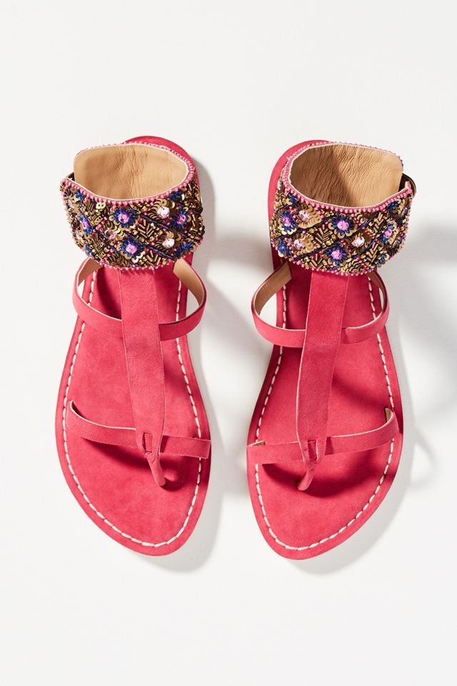 Anthropologie Beaded Ankle Strap Sandals #1