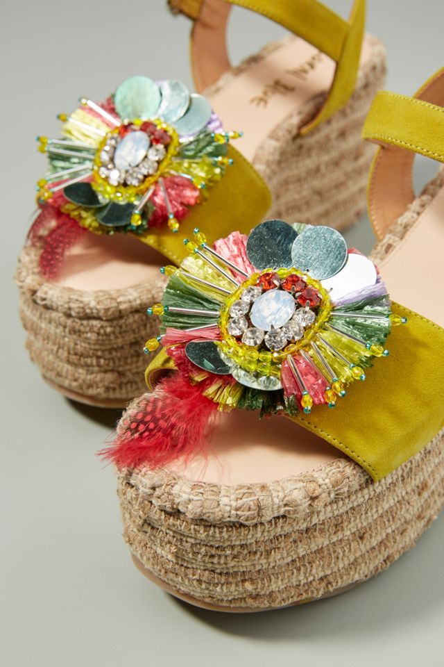 Coral Blue Embellished Platform Wedge Sandals #1