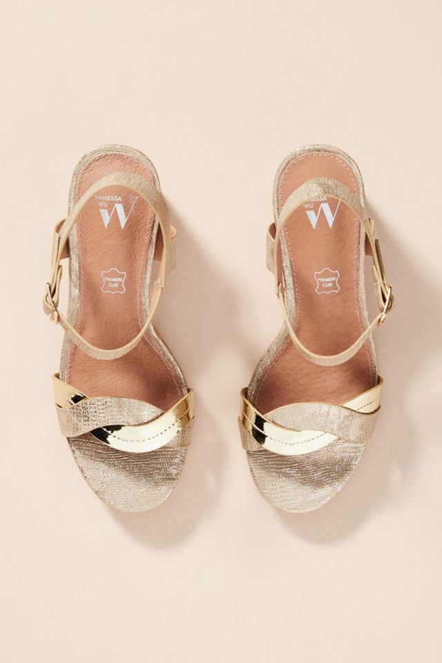 Vanessa Wu Metallic Wave Heeled Sandals #1