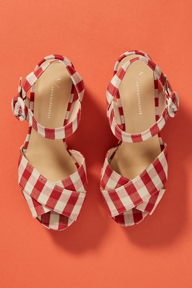 Anthropologie Gingham Platform Sandals #1