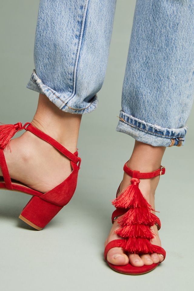 Red tassel sandals hot sale