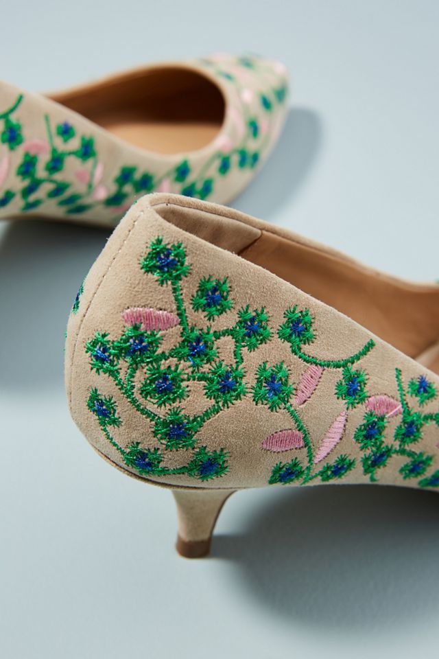 Anthropologie Floral Vine Kitten Heels #3