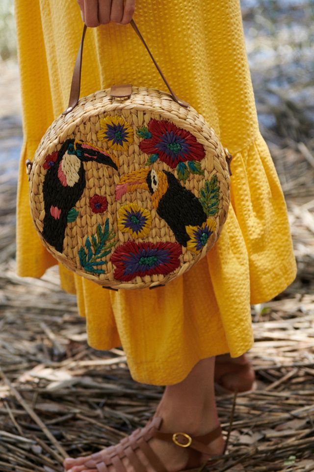 Toucan-Embroidered Straw Crossbody #3