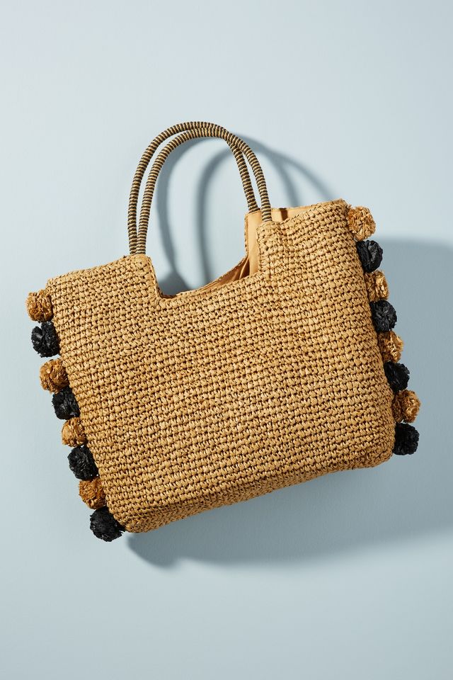 Perfectly Pommed Straw Tote Bag