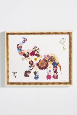 Pressed Flower Elephant Wall Art