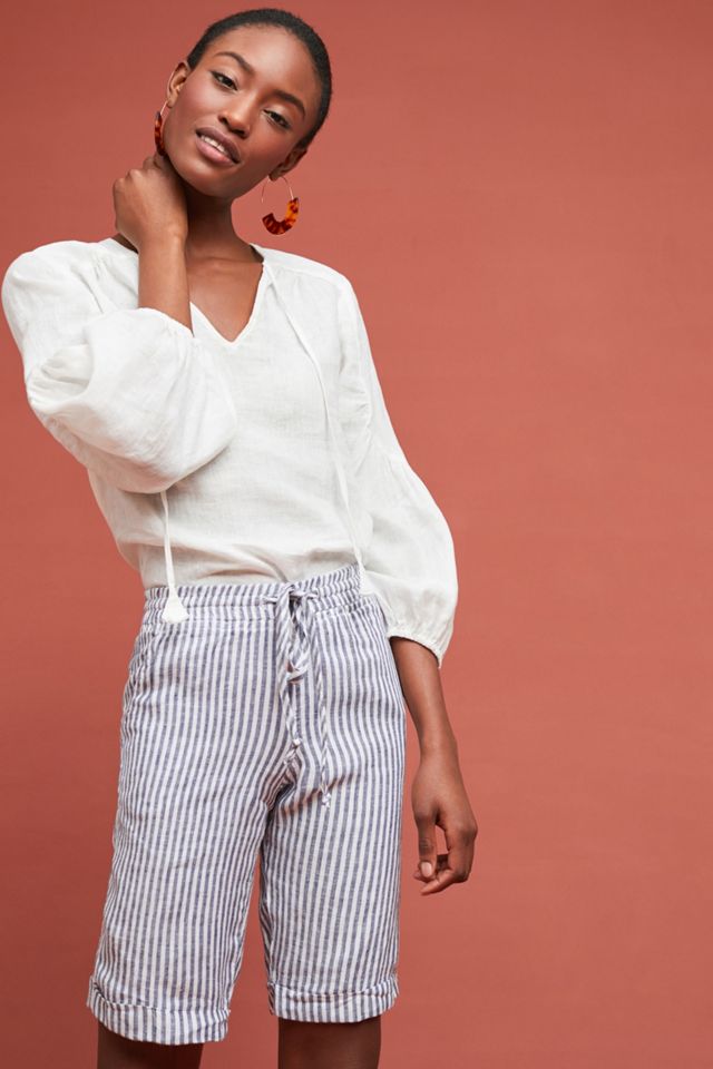 Striped Linen Bermuda Shorts