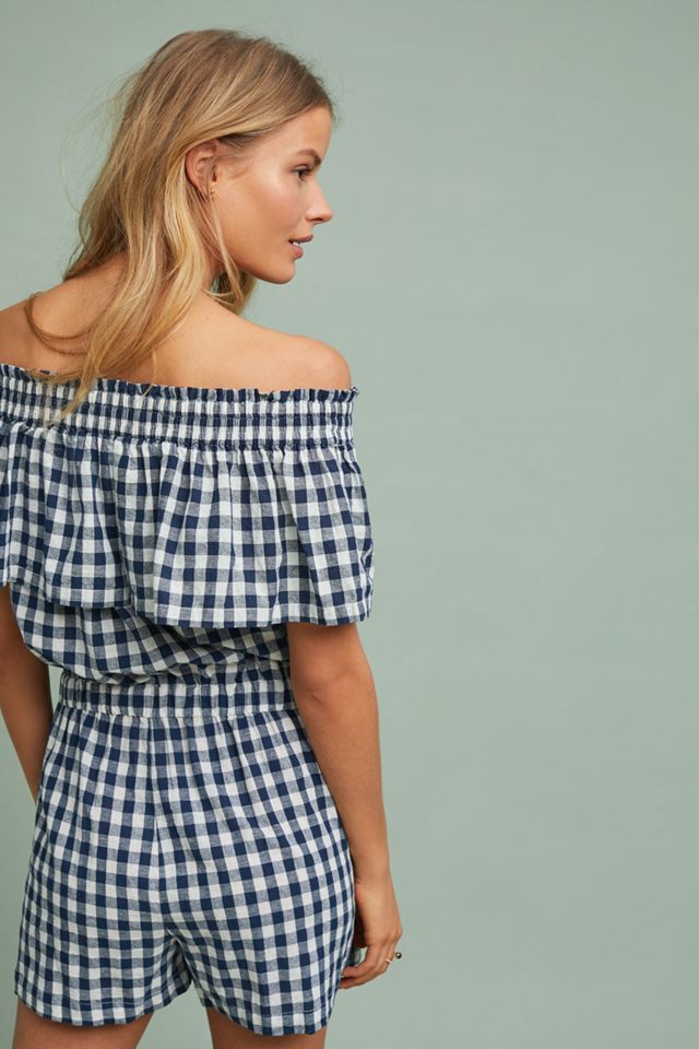 Gingham Off-The-Shoulder Romper #1