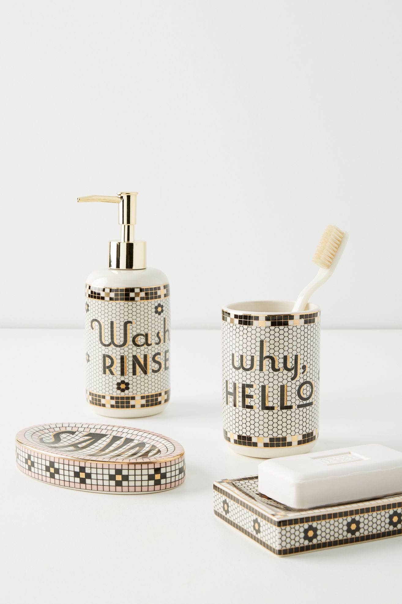 Bistro Tile Stoneware Bath Collection - Black & White