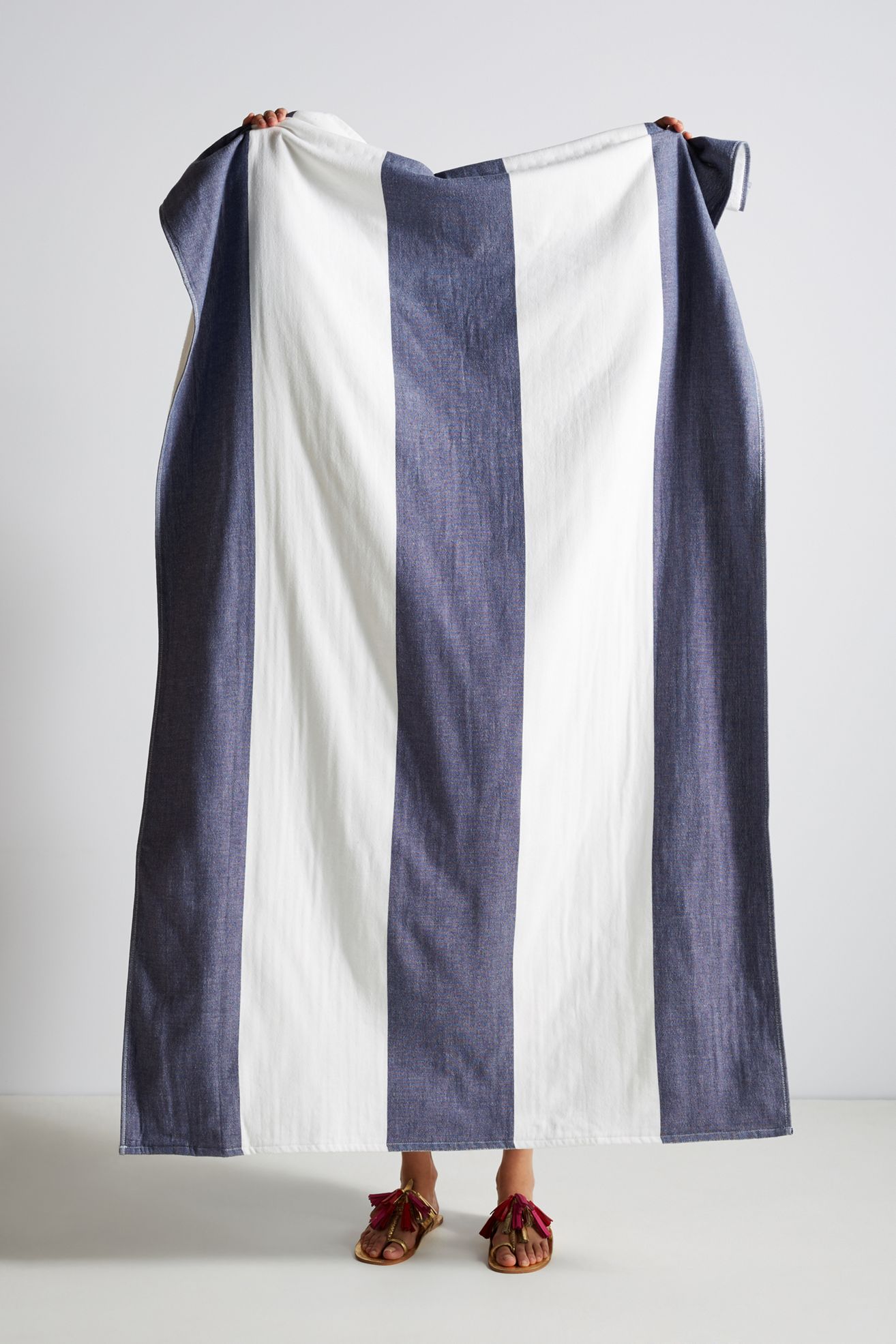 Kassatex Block Striped Beach Towel - Indigo/White, Beach Towel