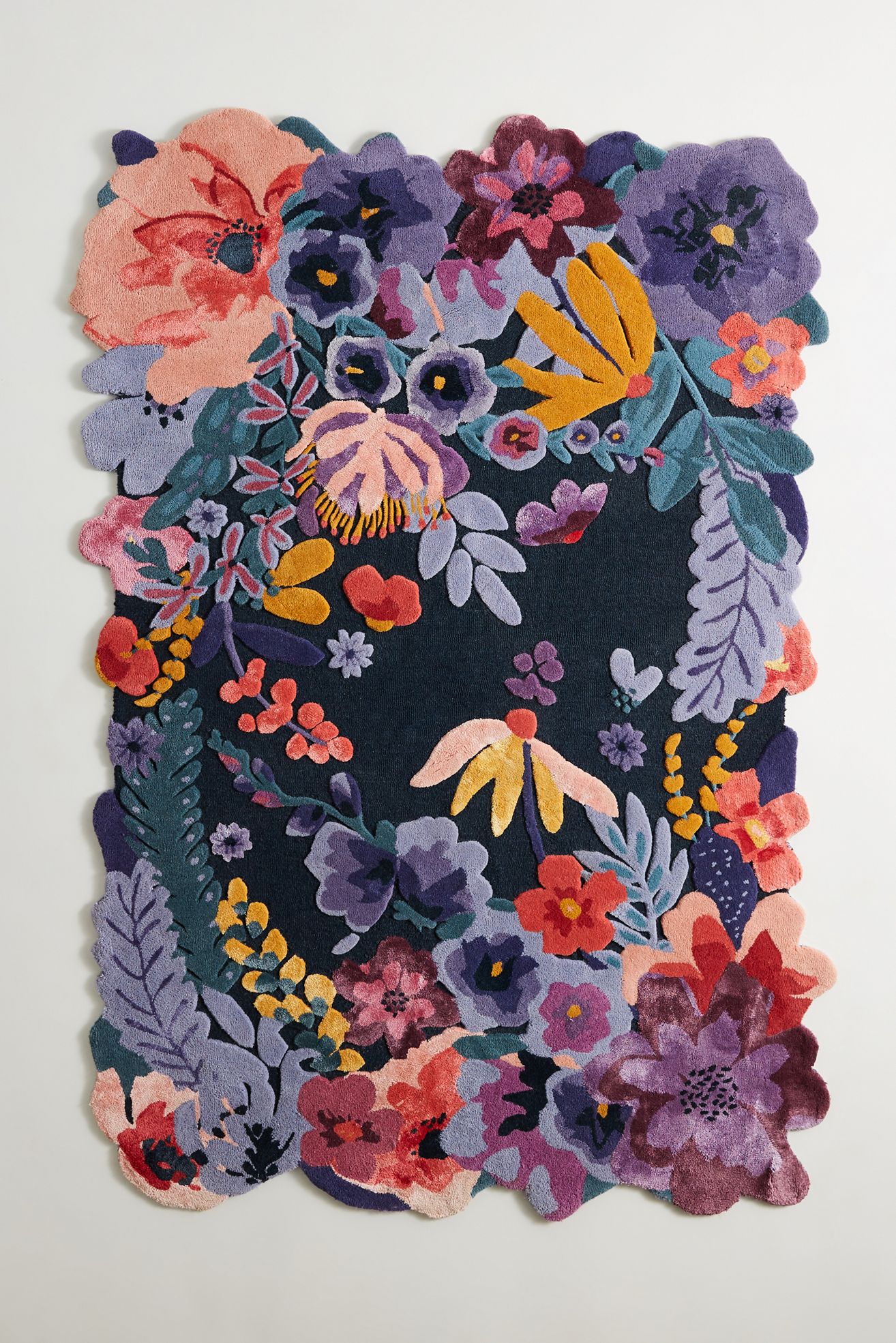 Jardin Printed Wool Blend Floral Rug - Navy, 5’ X 8’