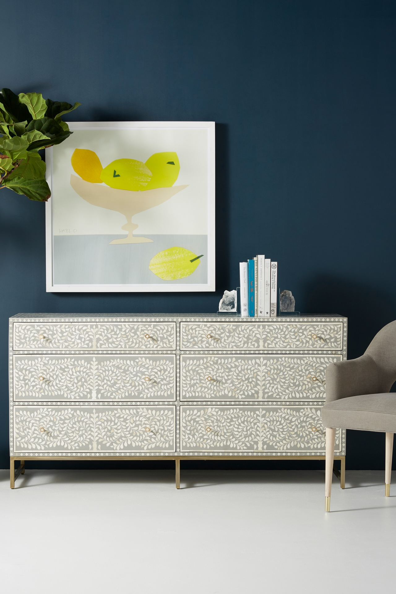 Scroll Vine Inlay Six-Drawer Dresser