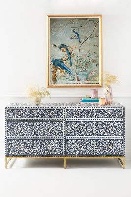Anthropologie Scroll Vine Inlay Six-drawer Dresser By  In Blue Size M