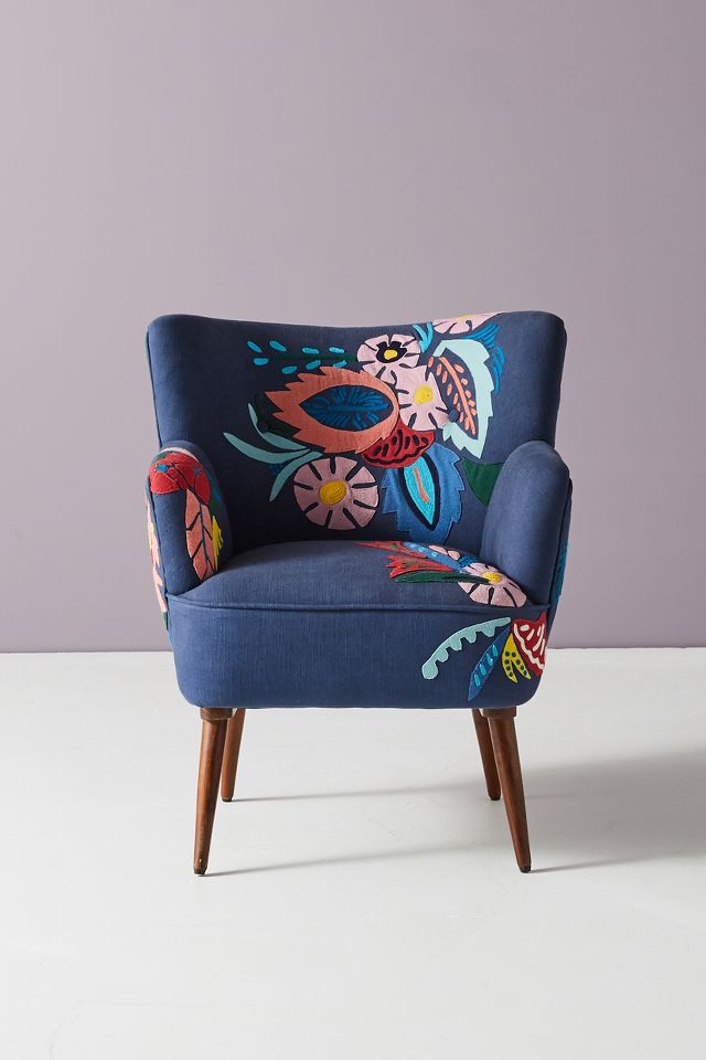 Blue floral store accent chair