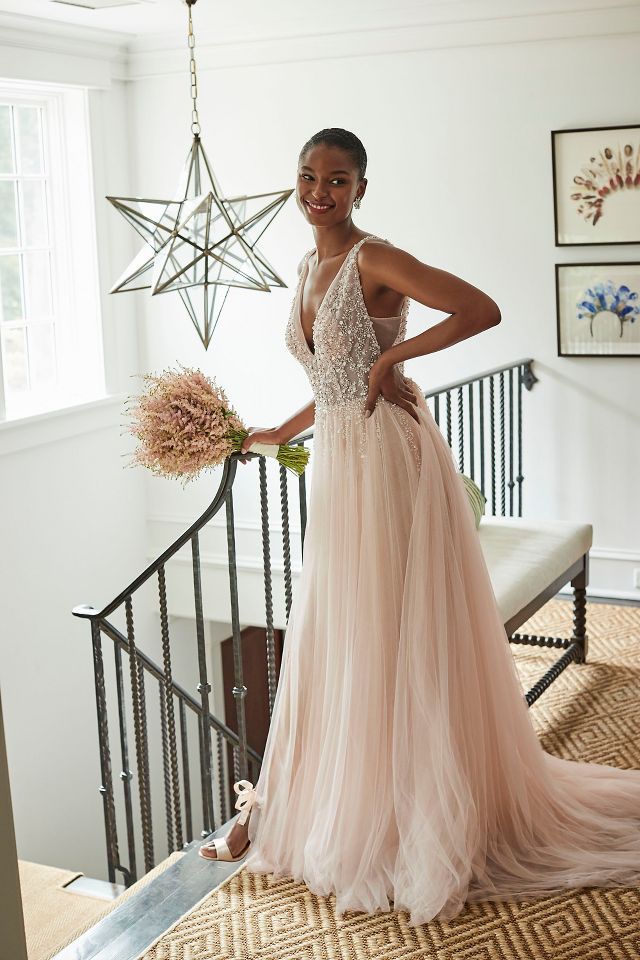 BHLDN Written in the Stars Beaded Tulle Open Back Wedding Ballgown