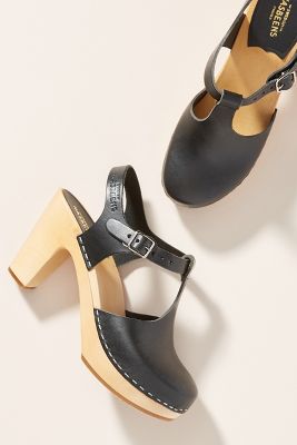 Swedish Hasbeens T-strap Clog Sandals In Black | ModeSens