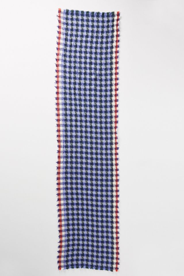 Fringed Gingham Wool Scarf #2