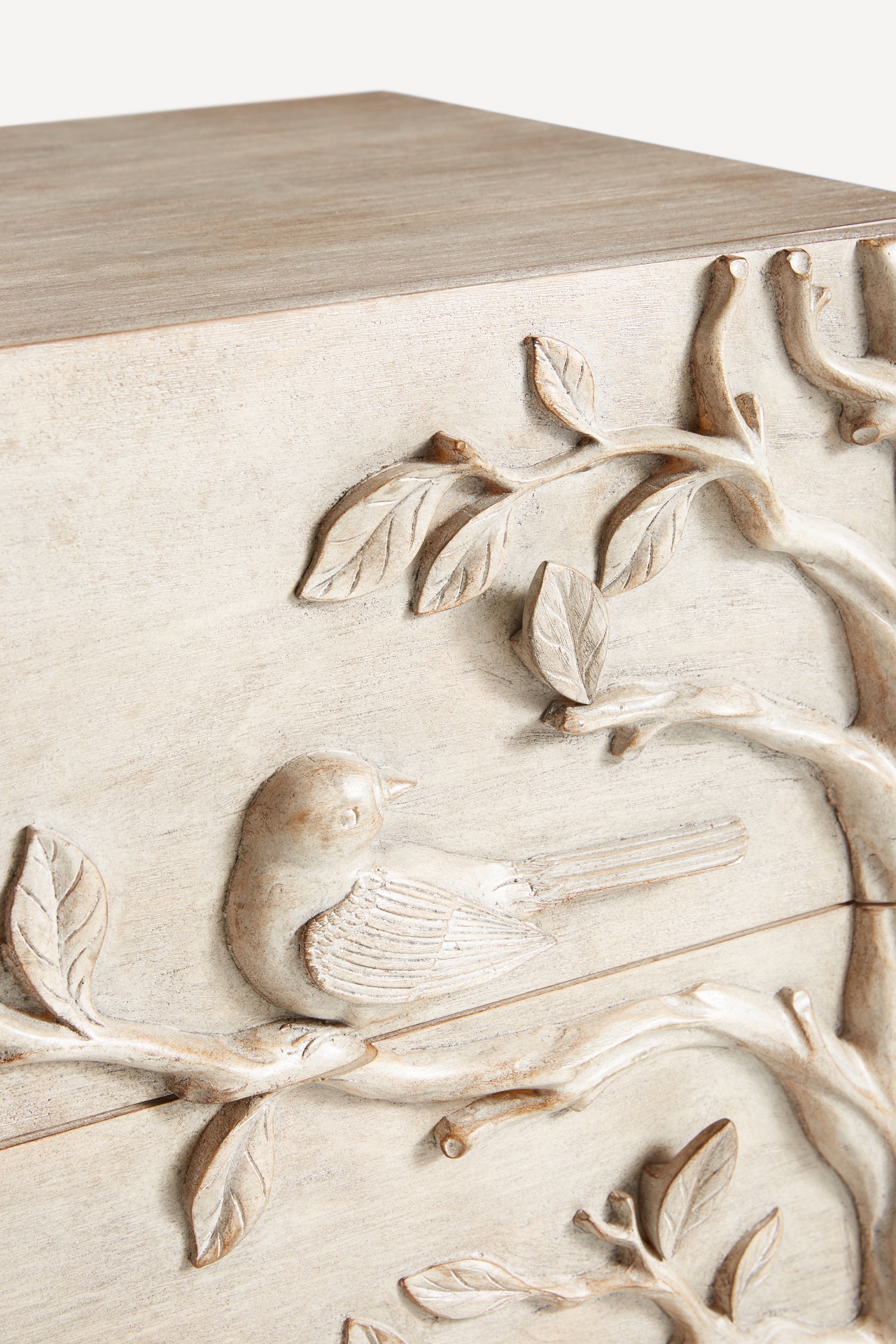 Handcarved Ornithology Three-Drawer Dresser