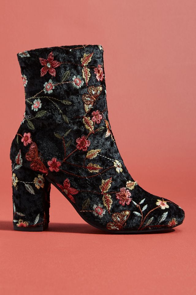 Elysess Embroidered Velvet Boots | Anthropologie