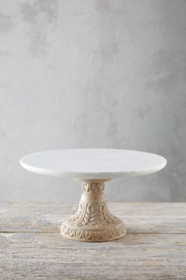Marble and Wood Carved Serving Stand