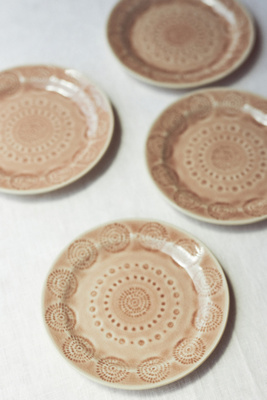 Anthropologie Old Havana Bread Plates, Set Of 4 In Pink