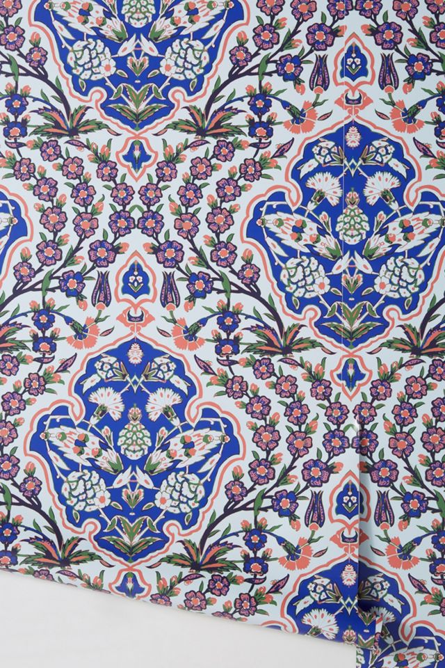 Mitchell Black Ottoman Blues and Coral Damask Wallpaper #1