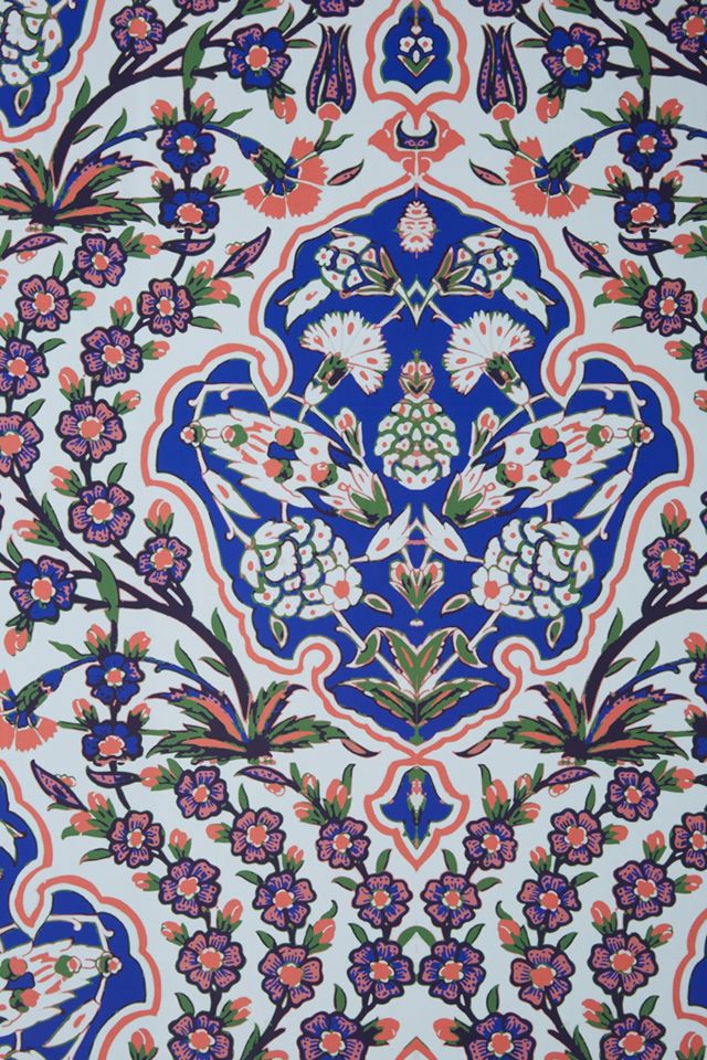 Mitchell Black Ottoman Blues and Coral Damask Wallpaper #2