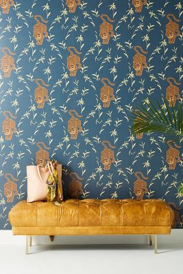 Anthropologie Silent Tiger Wallpaper By  In Blue Size S