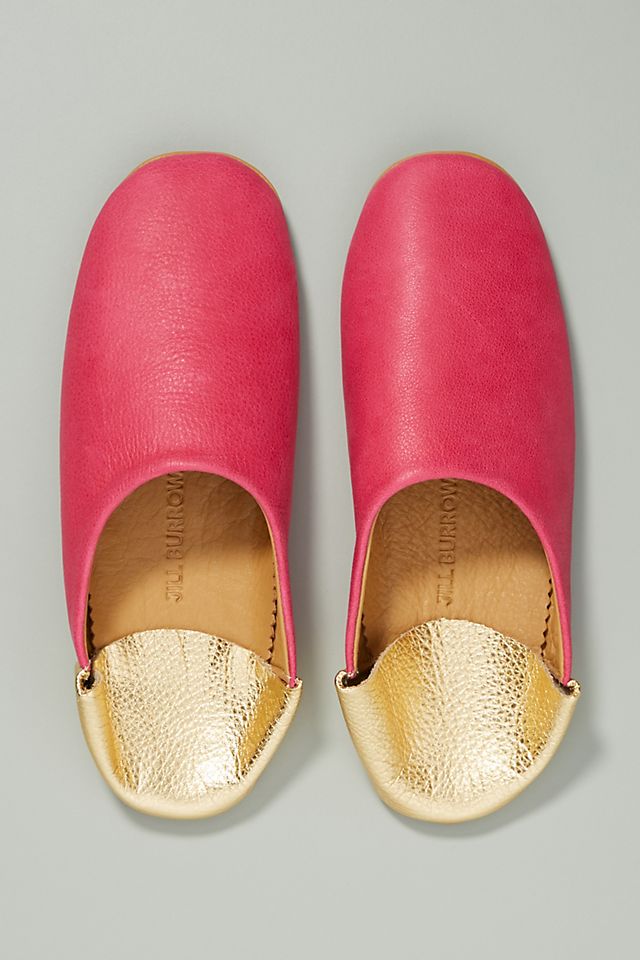 Jill Burrows Pink + Gold Slippers | Anthropologie