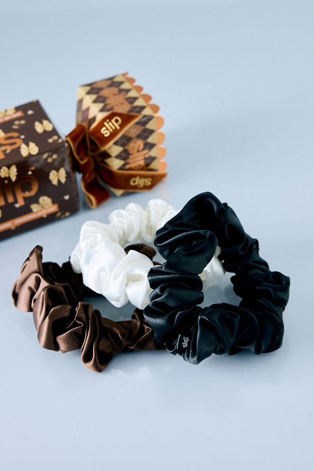 Trío de Scrunchies Grandes Beau de Seda Pura Slip en Caja de Regalo #1