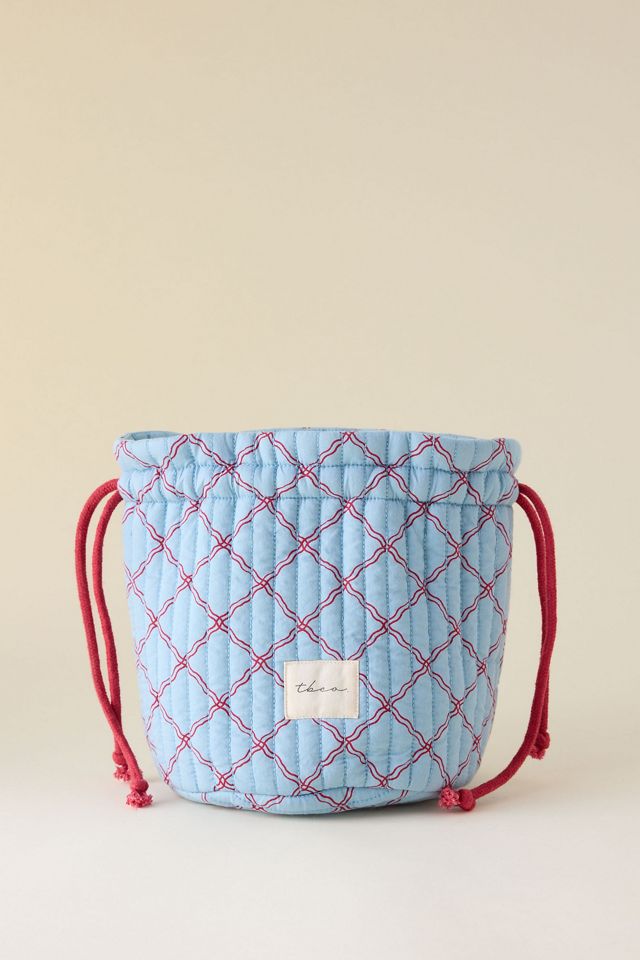 Trousse de toilette en coton à motif treillis bleu TBCo #1