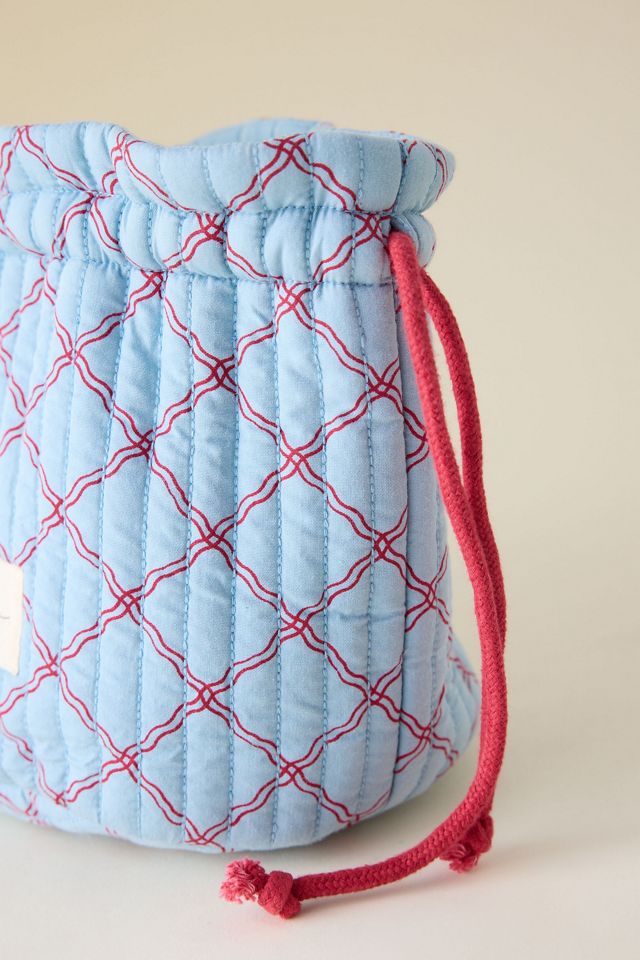 Trousse de toilette en coton à motif treillis bleu TBCo #2