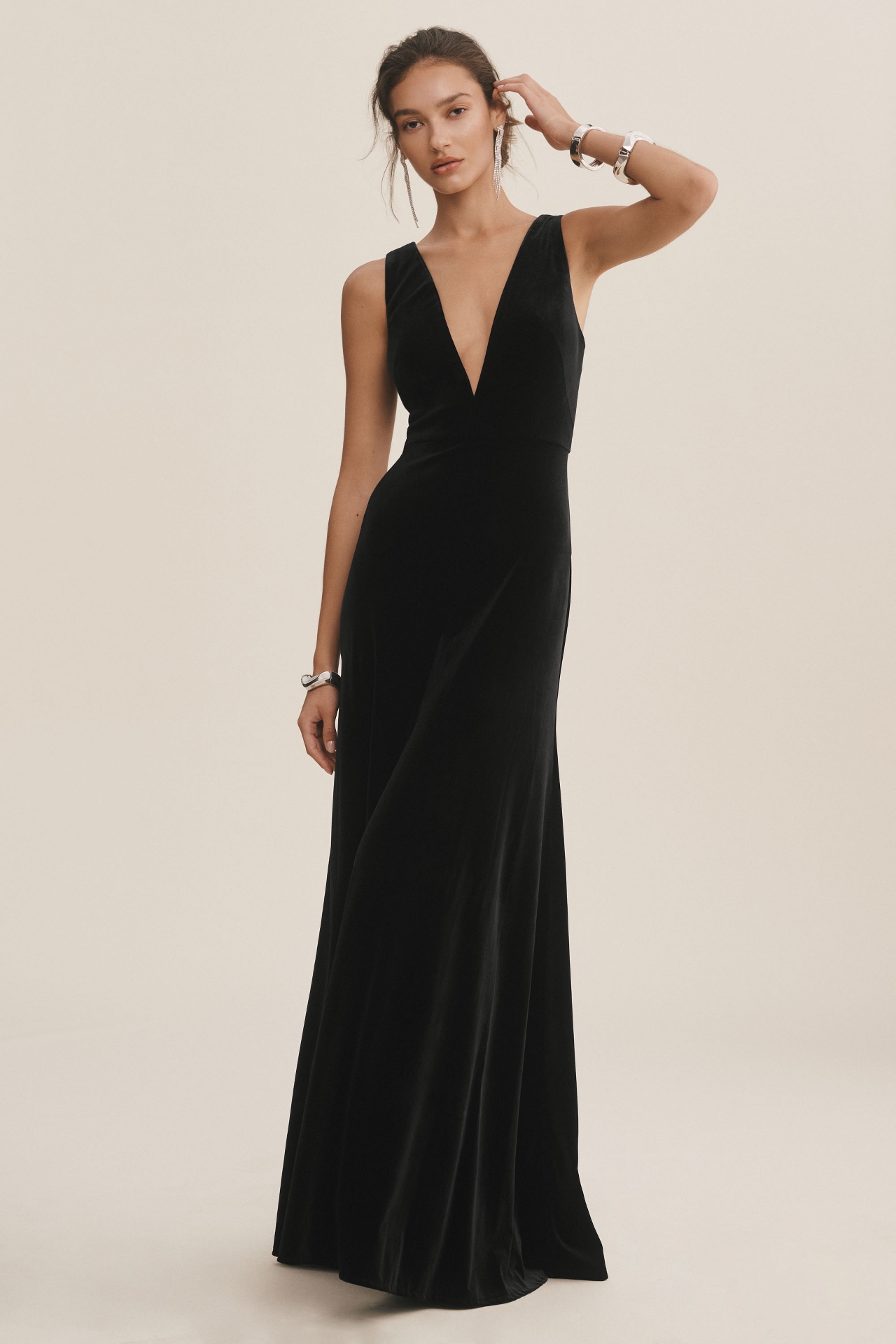 Jenny Yoo Logan Deep V Velvet Column Gown Pike and Rose