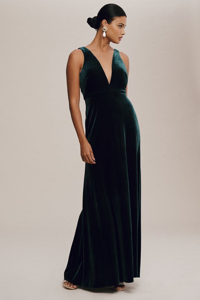 Jenny Yoo Logan Deep-V Velvet Column Gown Anthropologie
