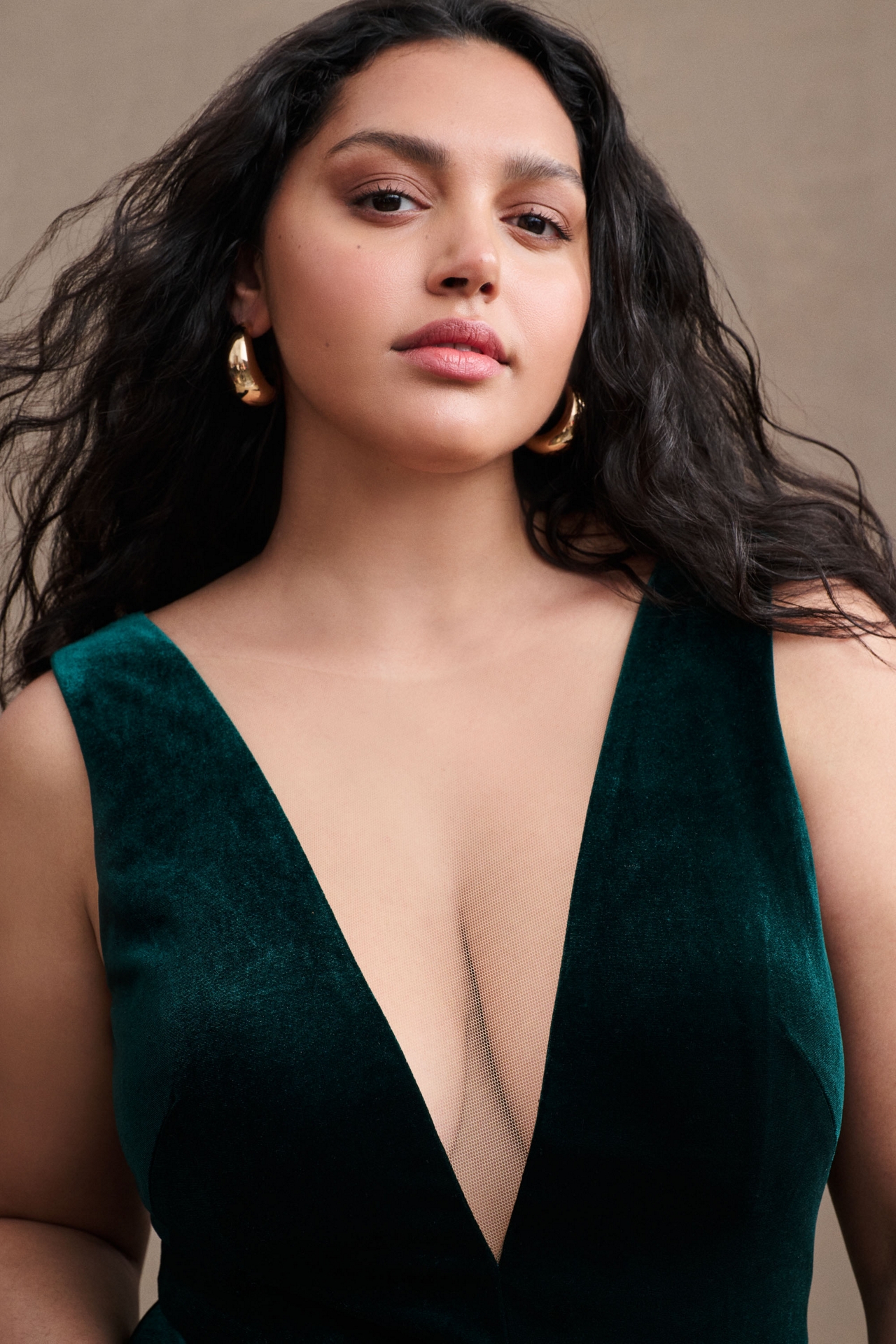 Jenny Yoo Logan Deep-V Velvet Column Gown